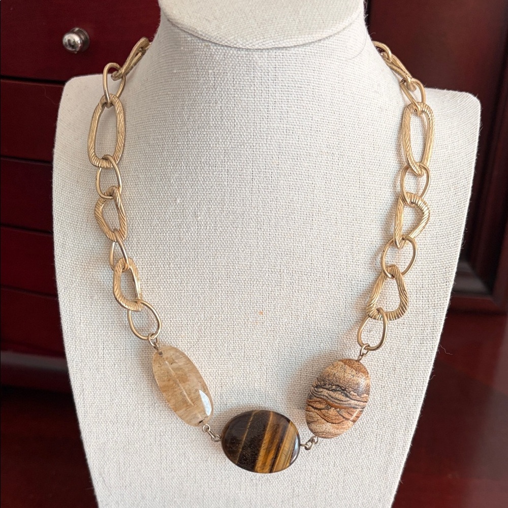 Lia Sophia Goldtone Chunky Chain Necklace with Genuine Stones #406